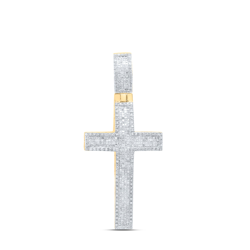 10kt Yellow Gold Men's Princess Diamond Cross Charm Pendant 2-1/2 ctw - view 2