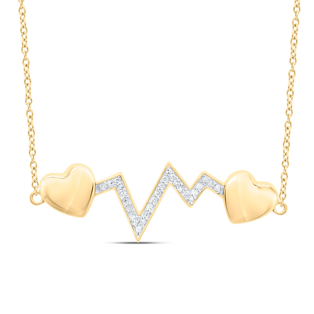 10kt Yellow Gold Women's Diamond Heartbeat Pendant Necklace 1/10 ctw