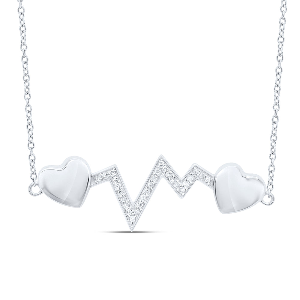 10kt White Gold Women's Diamond Heartbeat Pendant Necklace 1/10 ctw