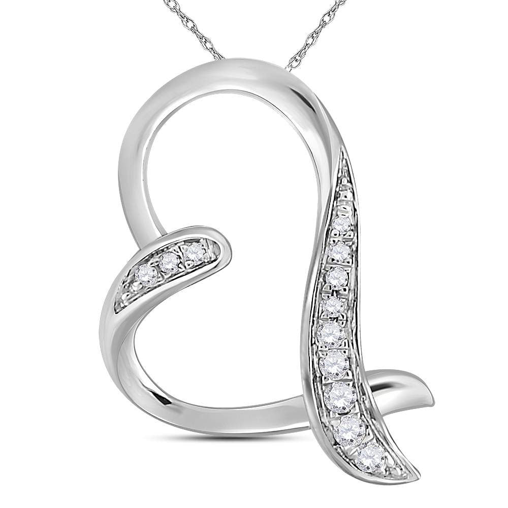 10kt White Gold Women's Round Diamond Heart Pendant 1/20 ctw