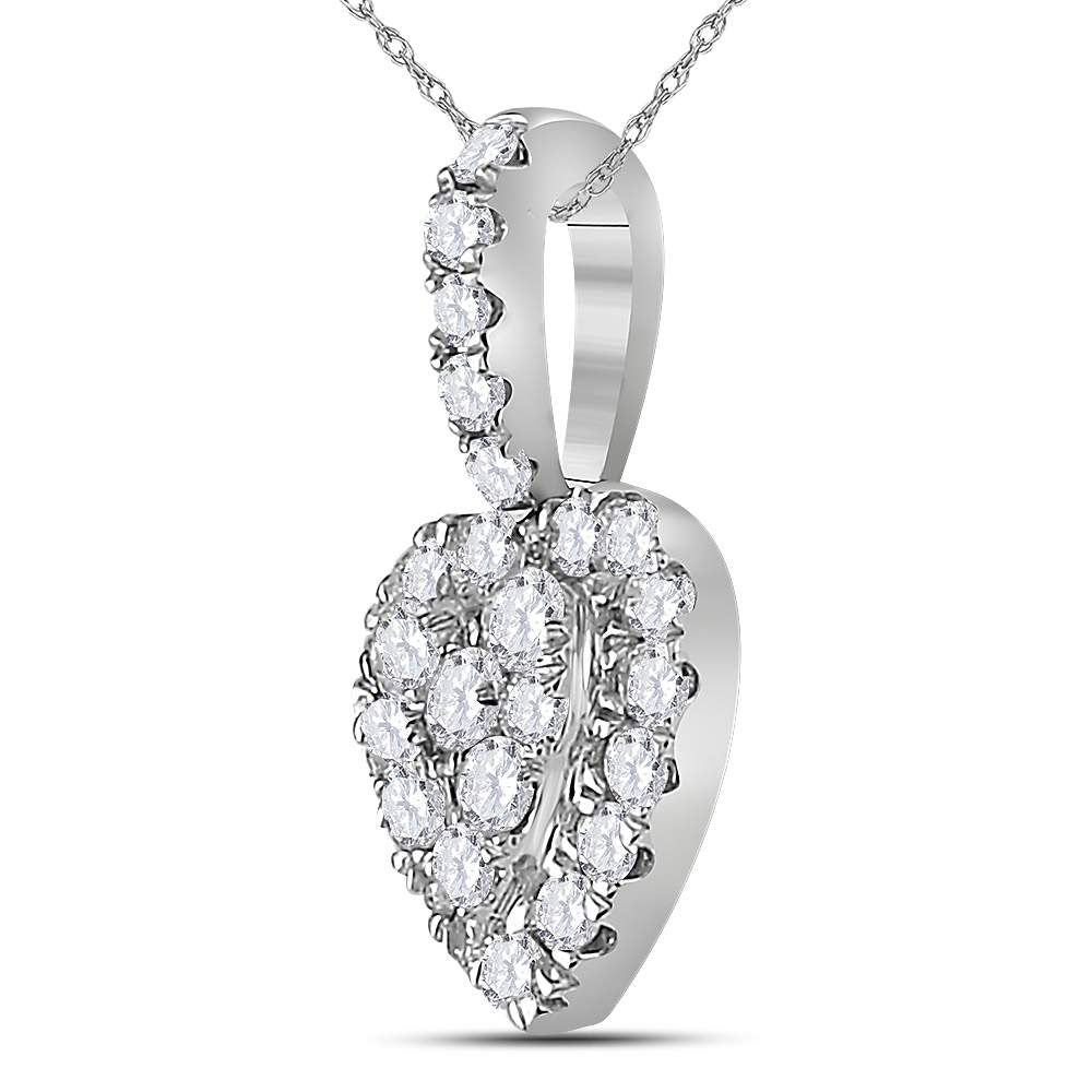 14kt White Gold Women's Round Diamond Heart Pendant 1/3 ctw