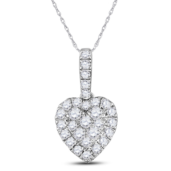 14kt White Gold Women's Round Diamond Heart Pendant 1/3 ctw - view 2