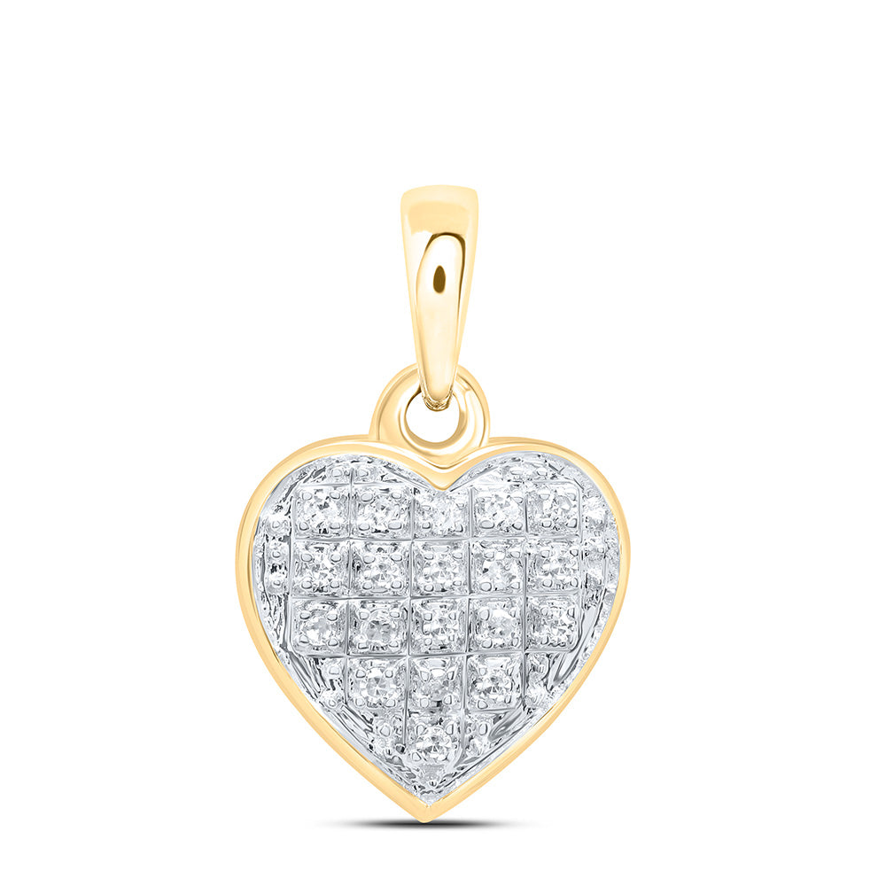 10kt Yellow Gold Women's Round Diamond Heart Pendant 1/20 ctw
