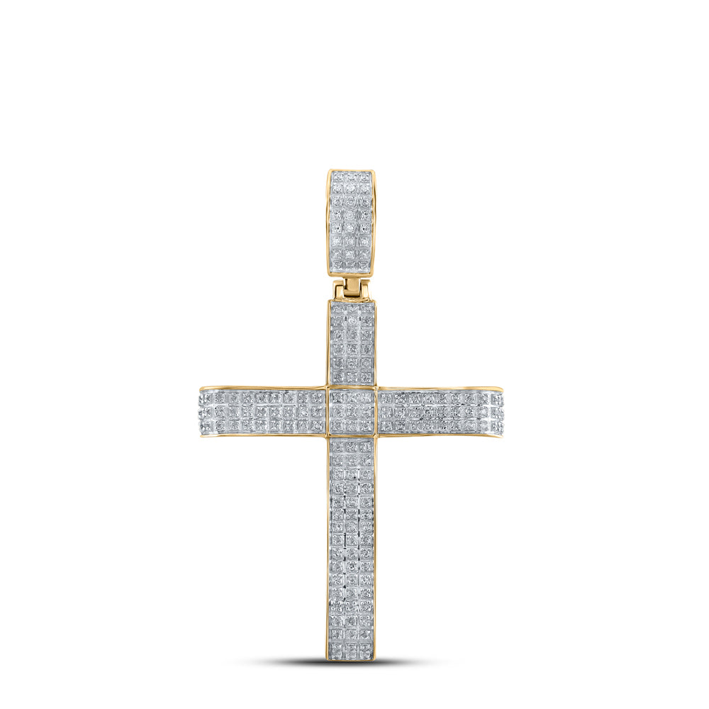 10kt Yellow Gold Men's Round Diamond Cross Charm Pendant 1/2 ctw - view 2