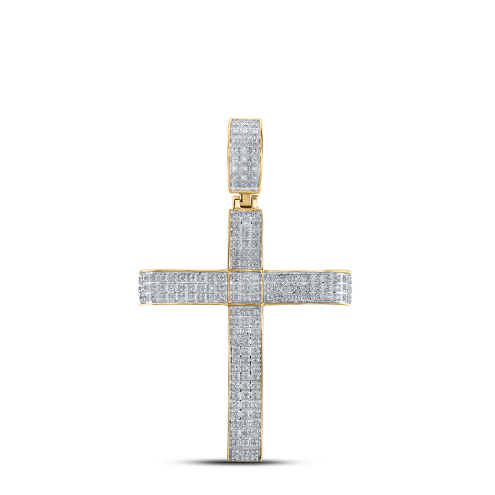 10kt Yellow Gold Men's Round Diamond Cross Charm Pendant 1/2 ctw - view 2