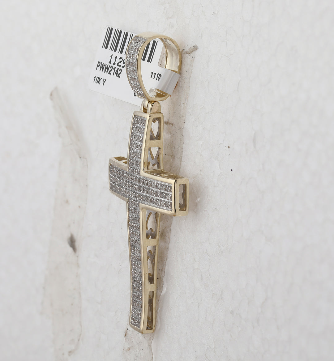 10kt Yellow Gold Men's Round Diamond Cross Charm Pendant 1/2 ctw