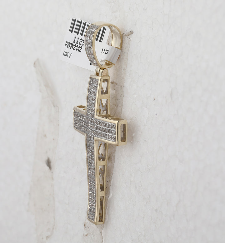 10kt Yellow Gold Men's Round Diamond Cross Charm Pendant 1/2 ctw