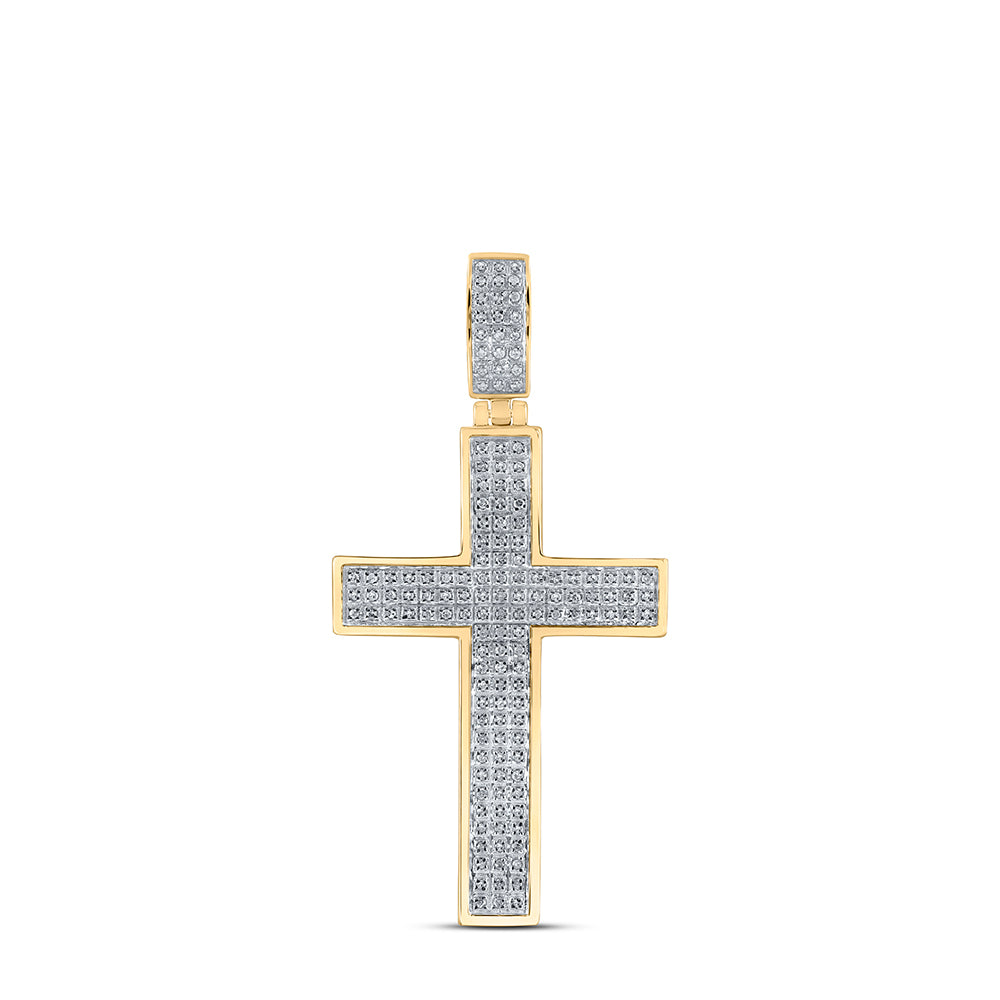 10kt Yellow Gold Men's Round Diamond Cross Charm Pendant 1/2 ctw - view 2
