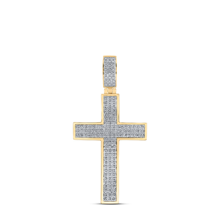 10kt Yellow Gold Men's Round Diamond Cross Charm Pendant 1/2 ctw - view 2
