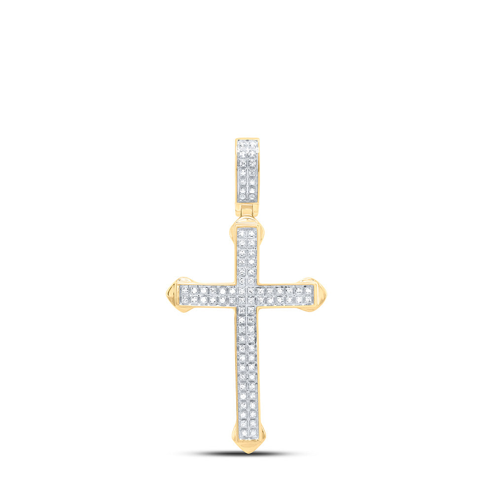 10kt Yellow Gold Men's Round Diamond Cross Charm Pendant 1/4 ctw - view 2