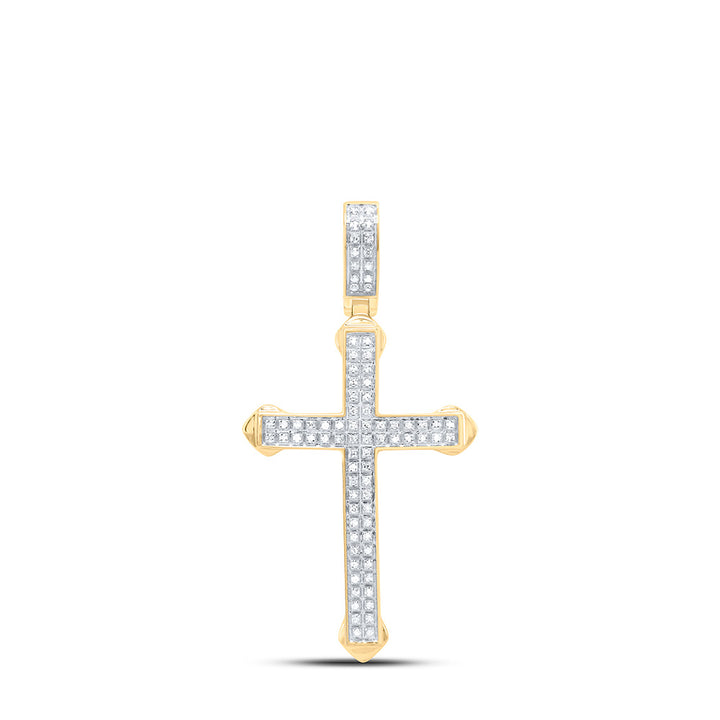10kt Yellow Gold Men's Round Diamond Cross Charm Pendant 1/4 ctw - view 2