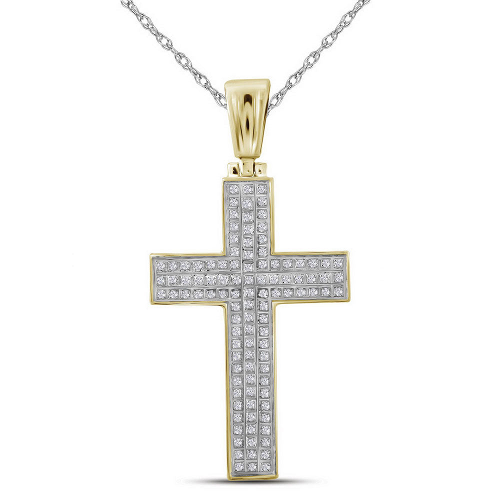 10kt Yellow Gold Men's Round Diamond Cross Charm Pendant 1/3 ctw