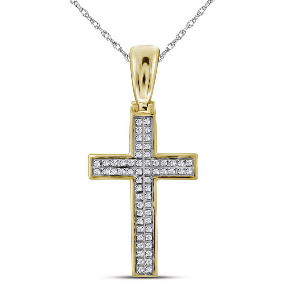 10kt Yellow Gold Men's Diamond Small Cross Charm Pendant 1/6 ctw