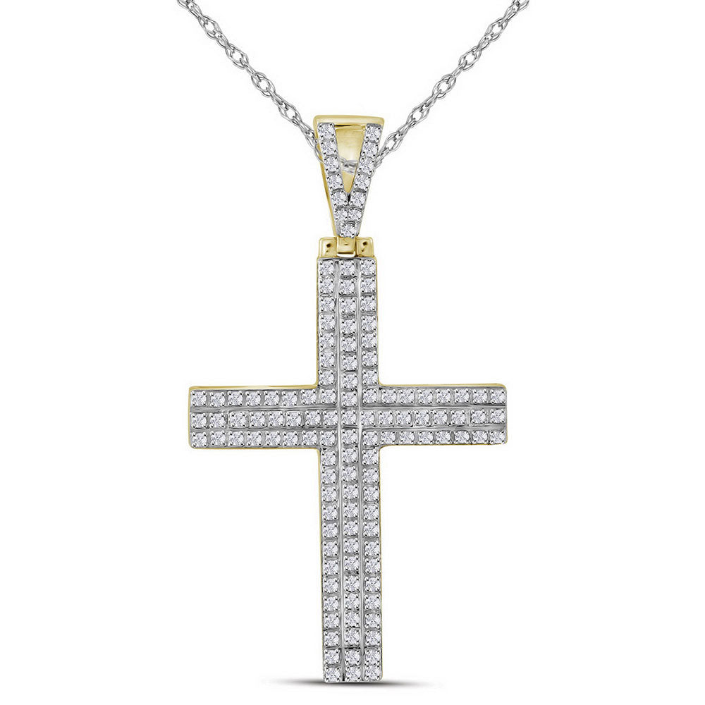 10kt Yellow Gold Men's Round Diamond Cross Charm Pendant 1/3 ctw