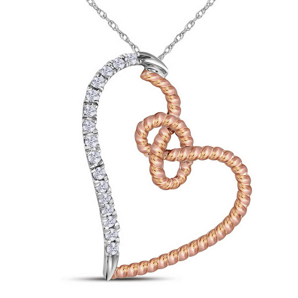 10kt Two-tone Gold Women's Diamond Rope Heart Pendant 1/10 ctw
