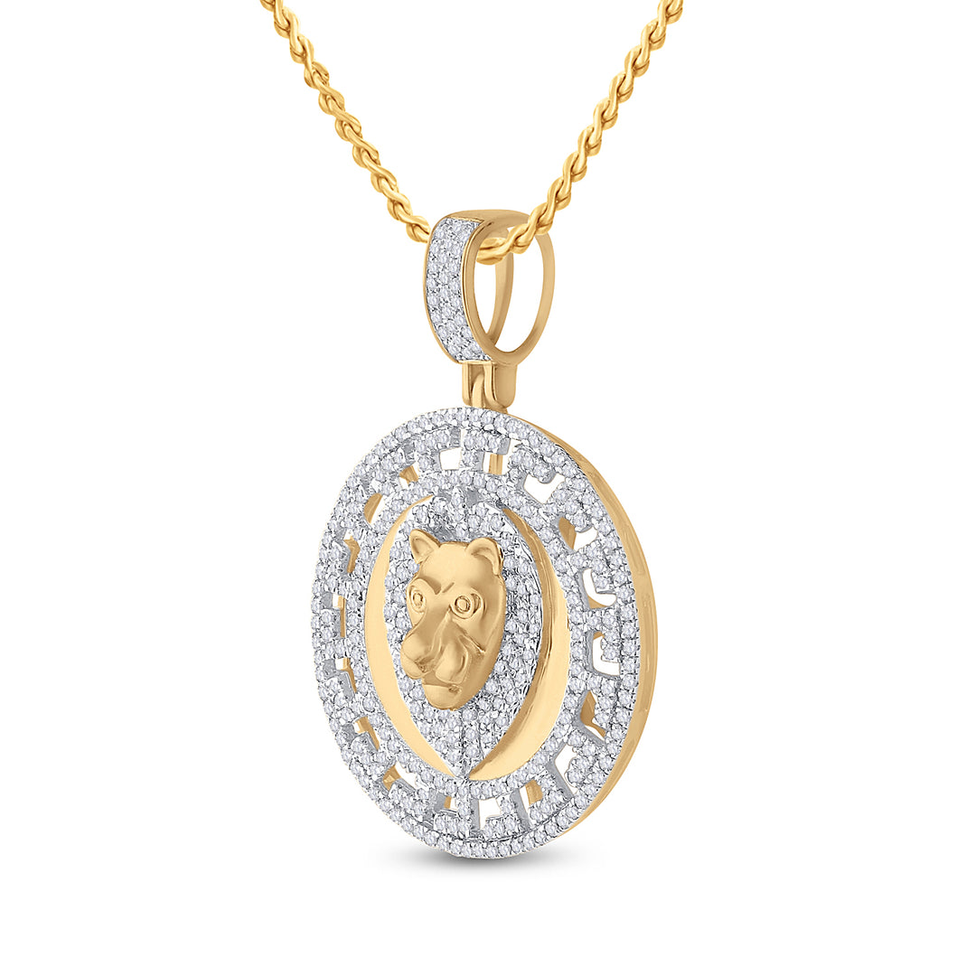 10kt Yellow Gold Men's Diamond Lion Head Medallion Charm Pendant 7/8 ctw