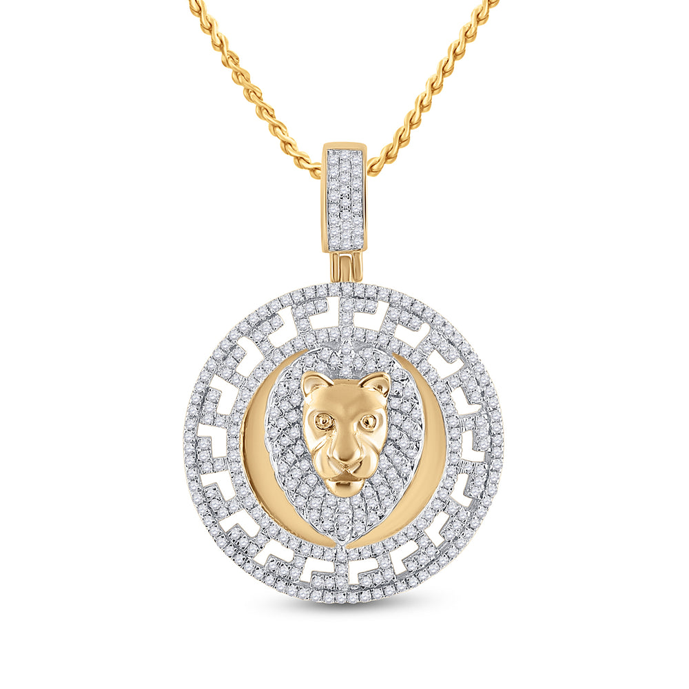 10kt Yellow Gold Men's Diamond Lion Head Medallion Charm Pendant 7/8 ctw - view 2