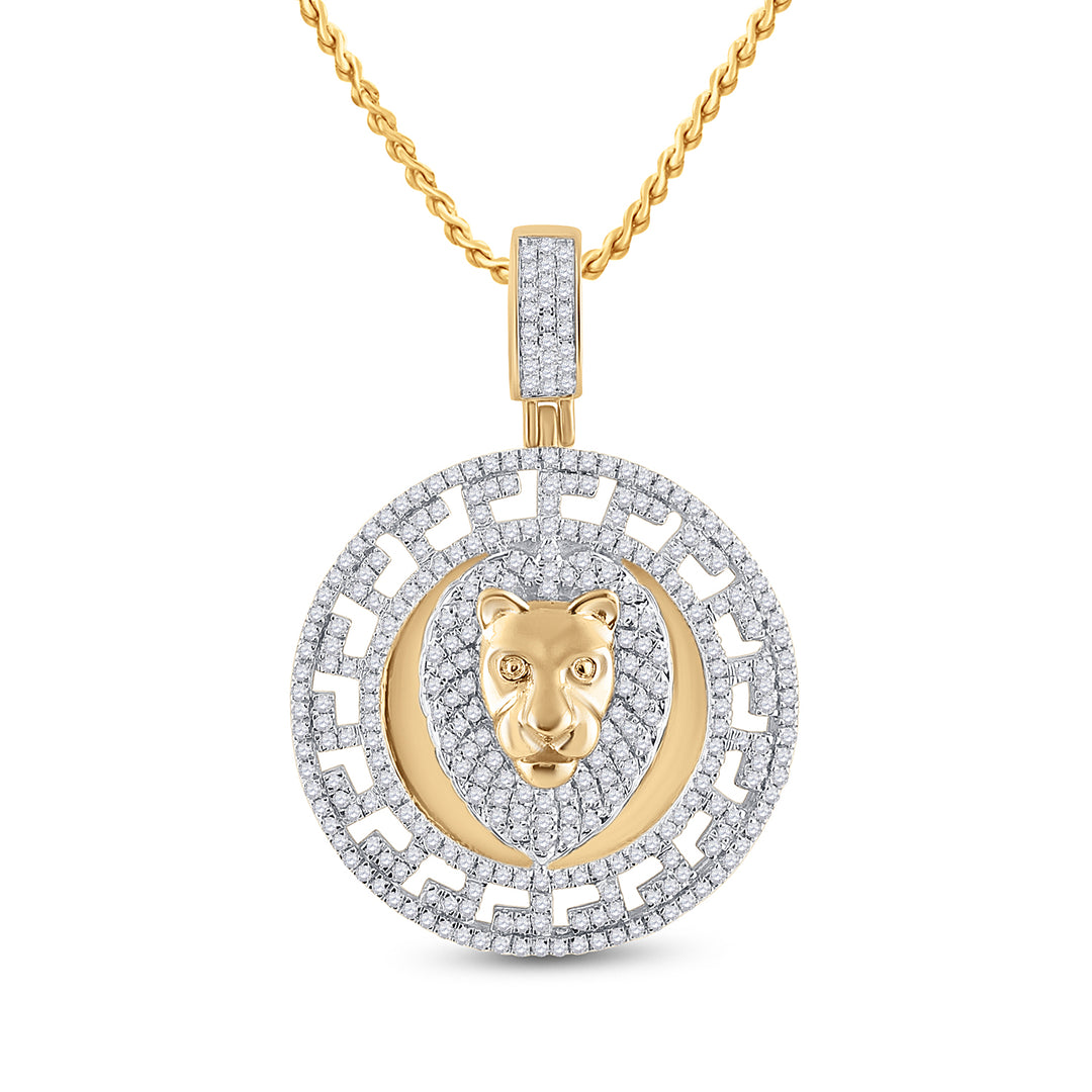 10kt Yellow Gold Men's Diamond Lion Head Medallion Charm Pendant 7/8 ctw - view 2