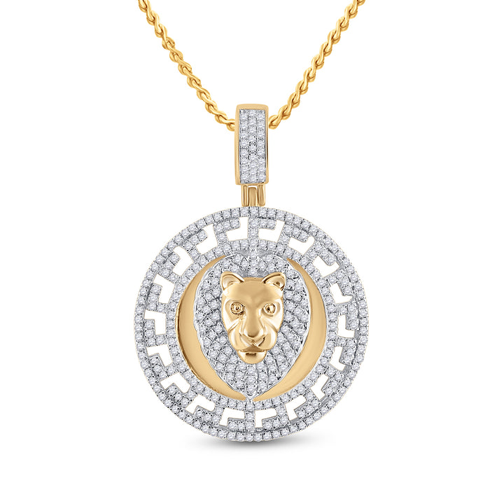 10kt Yellow Gold Men's Diamond Lion Head Medallion Charm Pendant 7/8 ctw - view 2