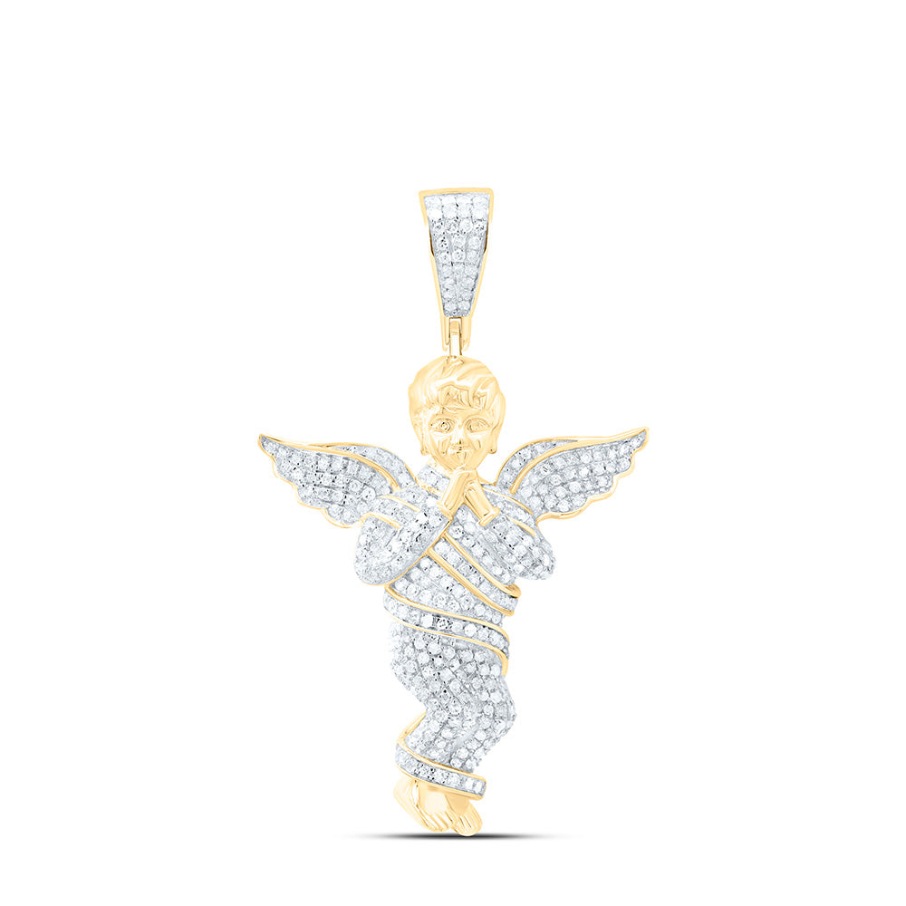10kt Yellow Gold Men's Diamond Praying Angel Wings Charm Pendant 7/8 ctw - view 2