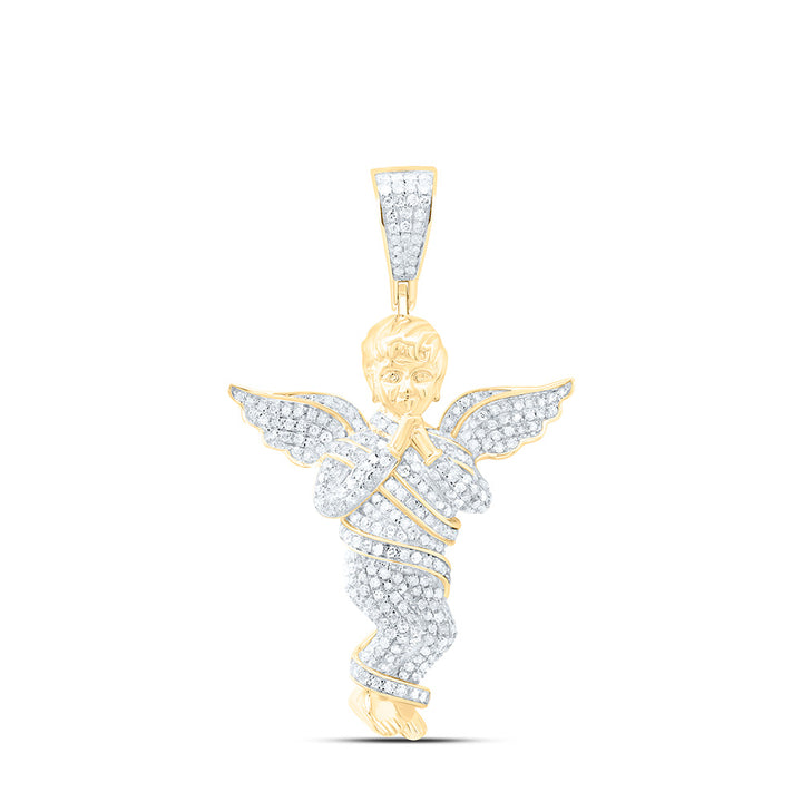 10kt Yellow Gold Men's Diamond Praying Angel Wings Charm Pendant 7/8 ctw - view 2