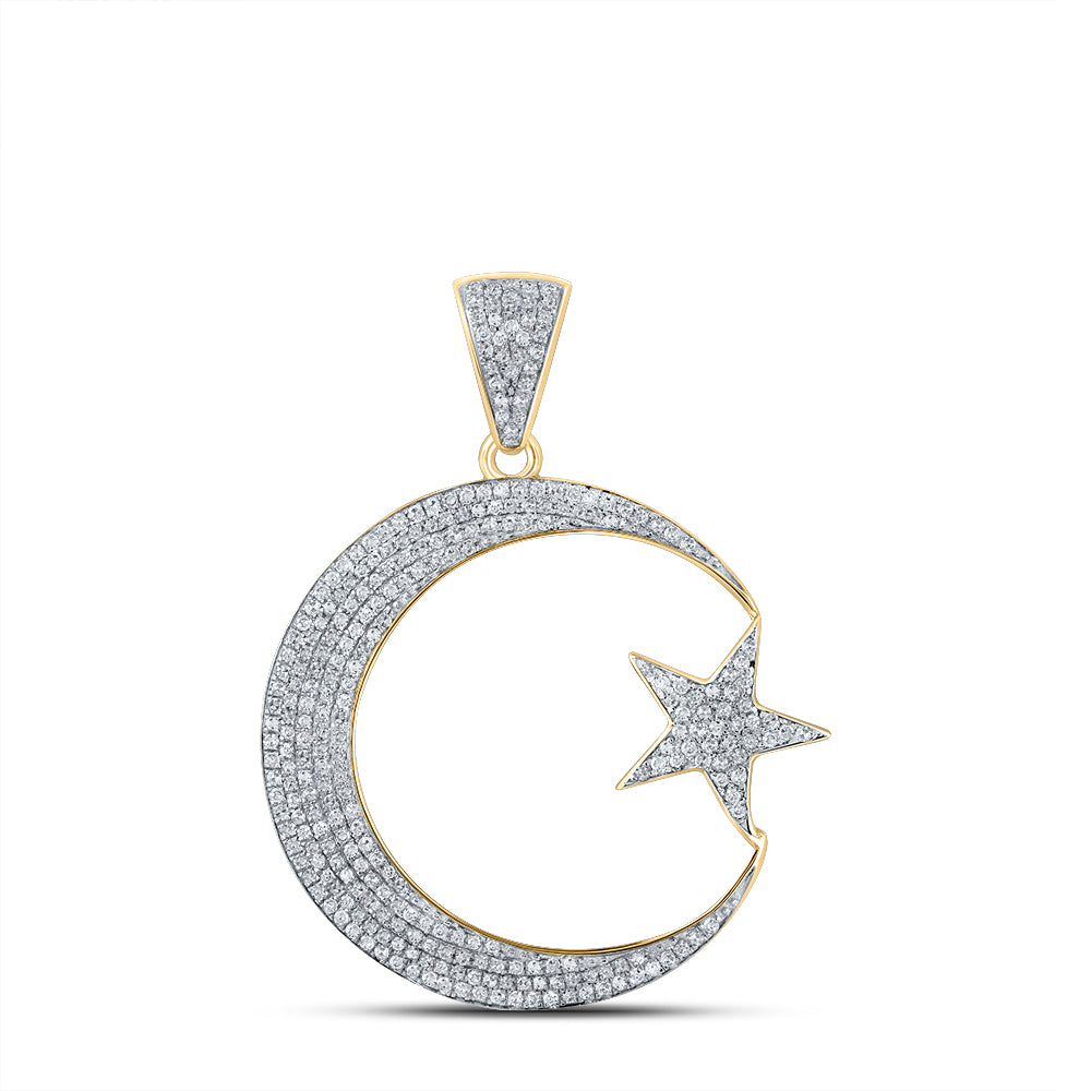 10kt Yellow Gold Men's Diamond Star & Crescent Charm Pendant 3/4 ctw