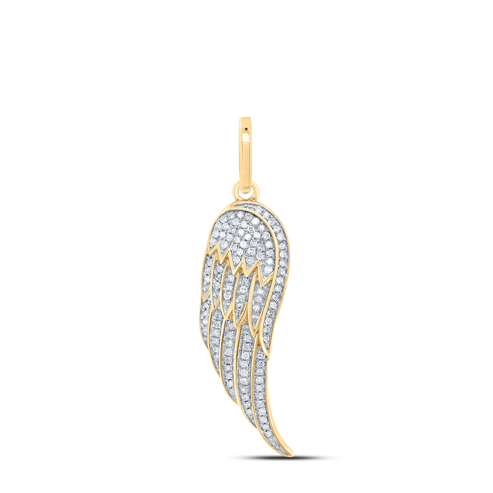 10kt Yellow Gold Men's Diamond Feather Wing Cluster Charm Pendant 1/3 ctw