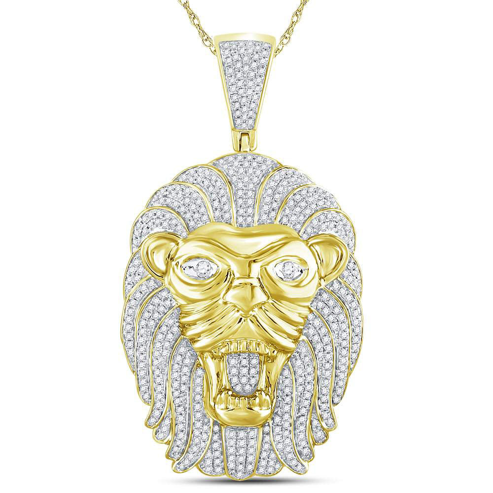10kt Yellow Gold Men's Diamond Lion Face Mane Charm Pendant 1-1/4 ctw - view 2
