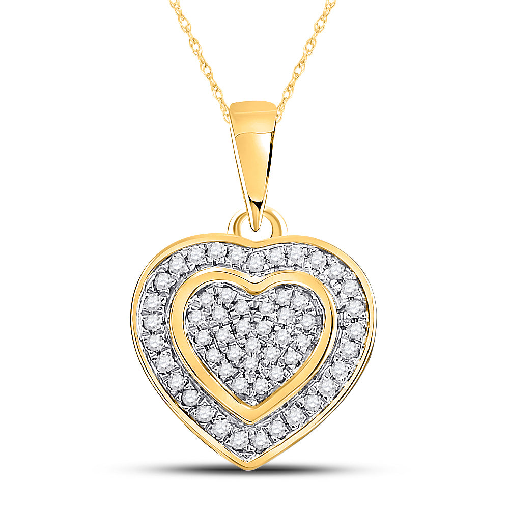 10kt Yellow Gold Women's Round Diamond Heart Pendant 1/5 ctw