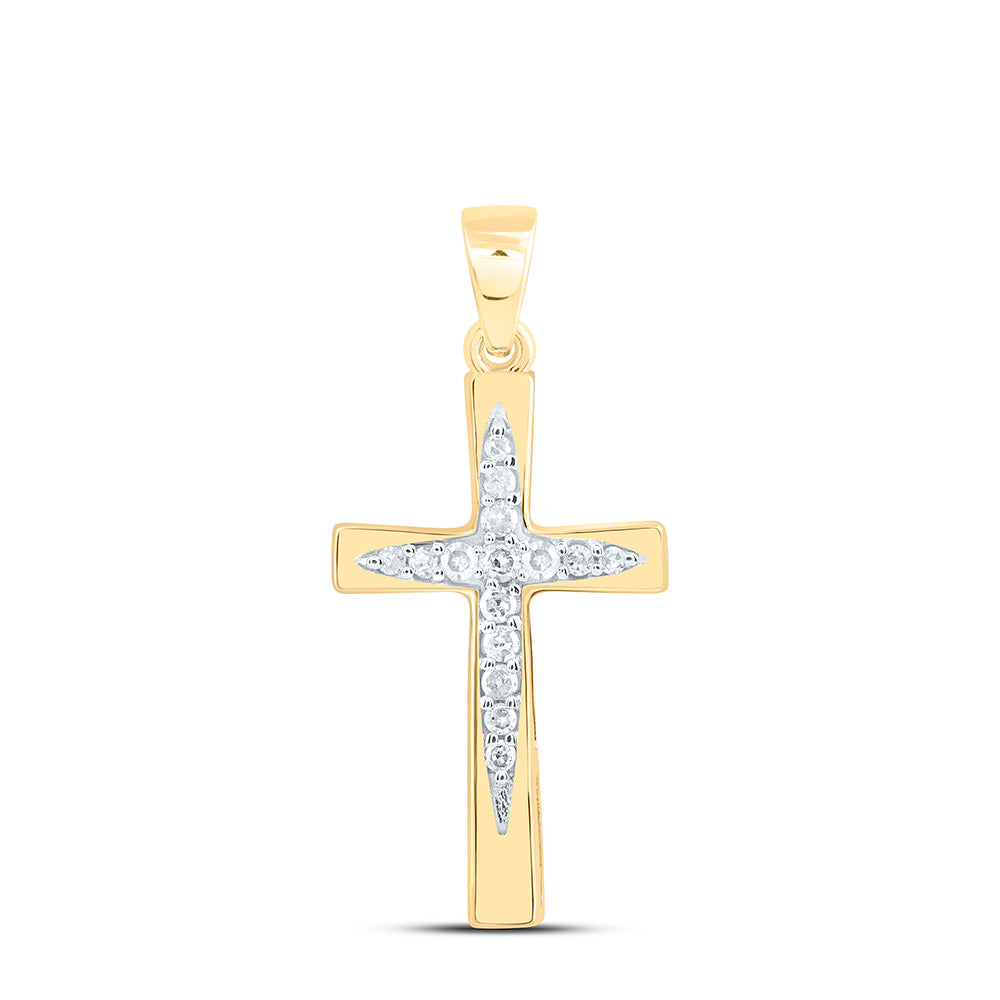 10kt Yellow Gold Women's Round Diamond Cross Pendant 1/10 ctw