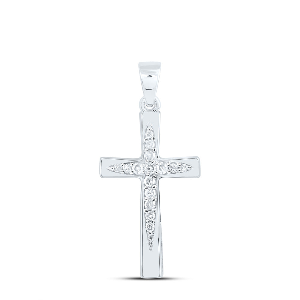 10kt White Gold Women's Round Diamond Cross Pendant 1/10 ctw