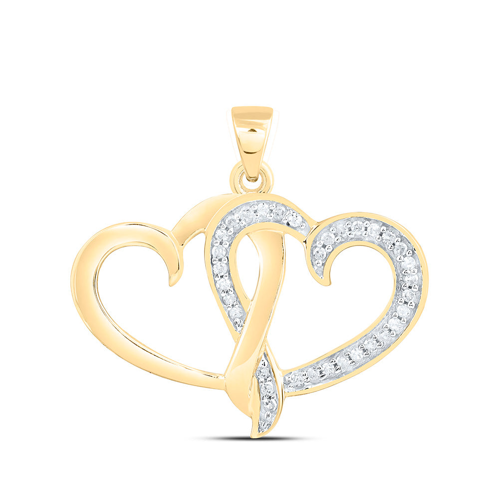 10kt Yellow Gold Women's Diamond Double Joined Heart Pendant 1/10 ctw