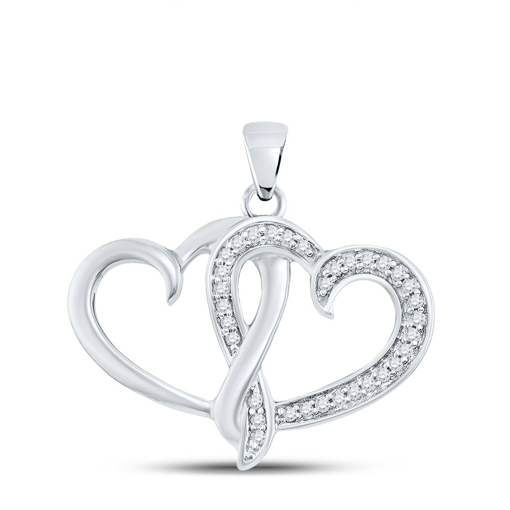 10kt White Gold Women's Diamond Double Joined Heart Pendant 1/10 ctw