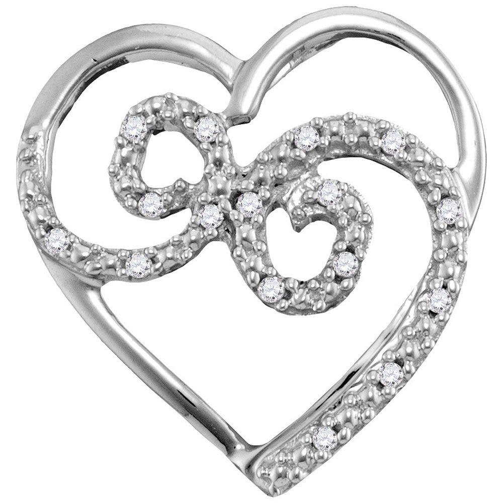 10kt White Gold Women's Diamond Curled Heart Pendant 1/20 ctw