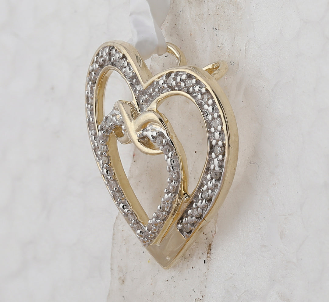 10kt Yellow Gold Women's Diamond Nested Double Heart Pendant 1/10 ctw