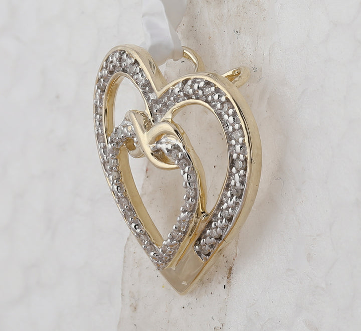 10kt Yellow Gold Women's Diamond Nested Double Heart Pendant 1/10 ctw