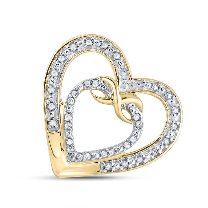 10kt Yellow Gold Women's Diamond Nested Double Heart Pendant 1/10 ctw - view 2