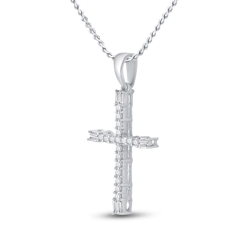10kt White Gold Women's Diamond Cross Religious Pendant 1/5 ctw