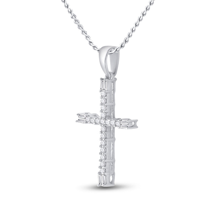 10kt White Gold Women's Diamond Cross Religious Pendant 1/5 ctw