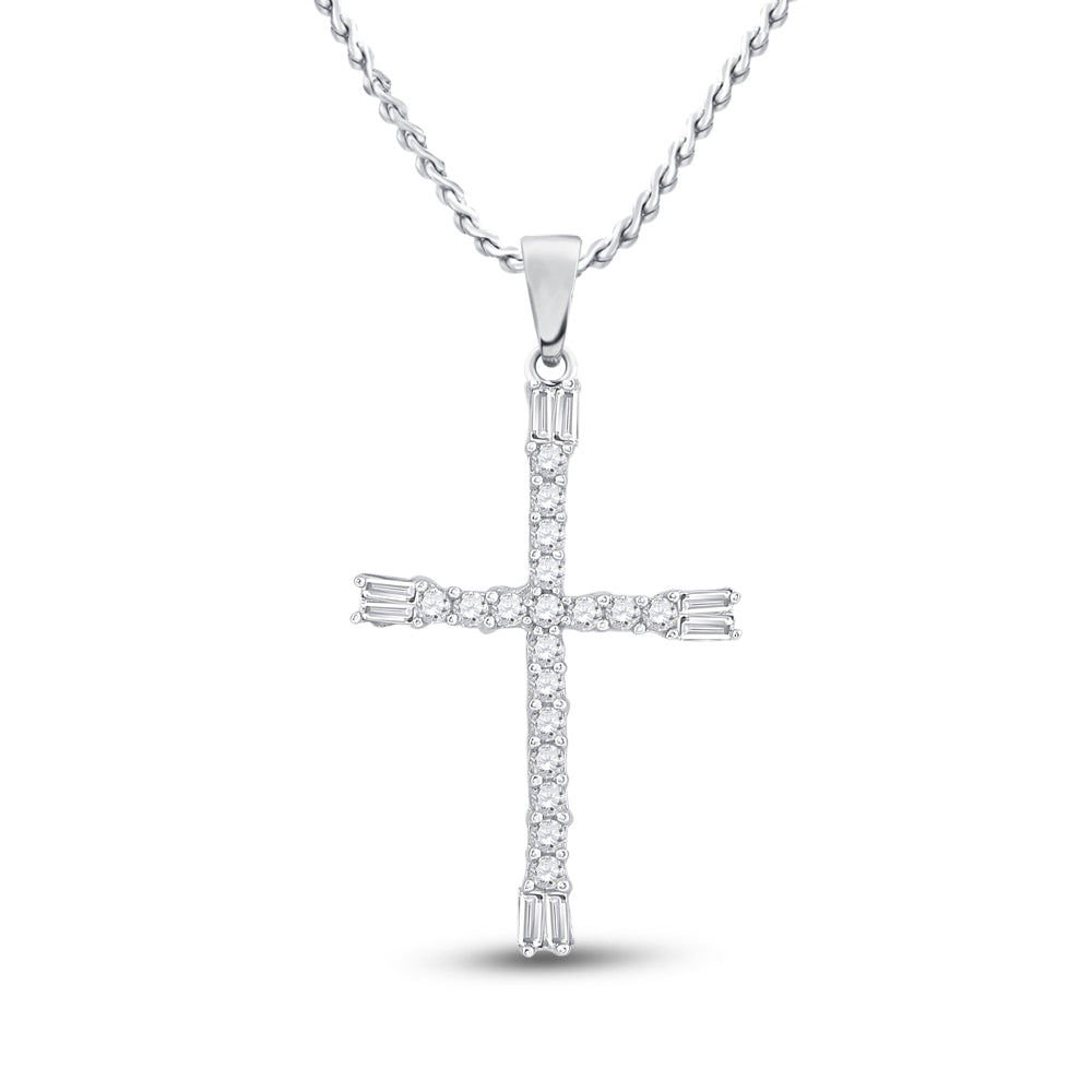 10kt White Gold Women's Diamond Cross Religious Pendant 1/5 ctw - view 2
