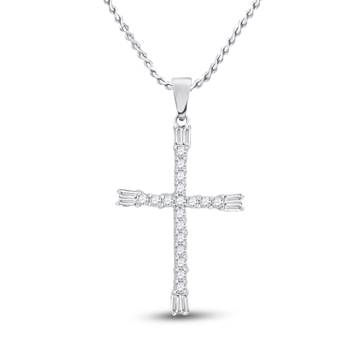10kt White Gold Women's Diamond Cross Religious Pendant 1/5 ctw - view 2