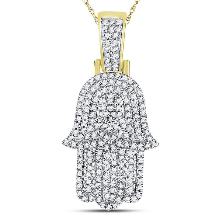 10kt Yellow Gold Men's Diamond Hamsa Hand Charm Pendant 1/2 ctw