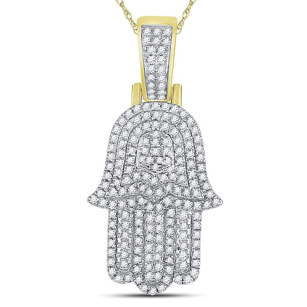 10kt Yellow Gold Men's Diamond Hamsa Hand Charm Pendant 1/2 ctw - view 2
