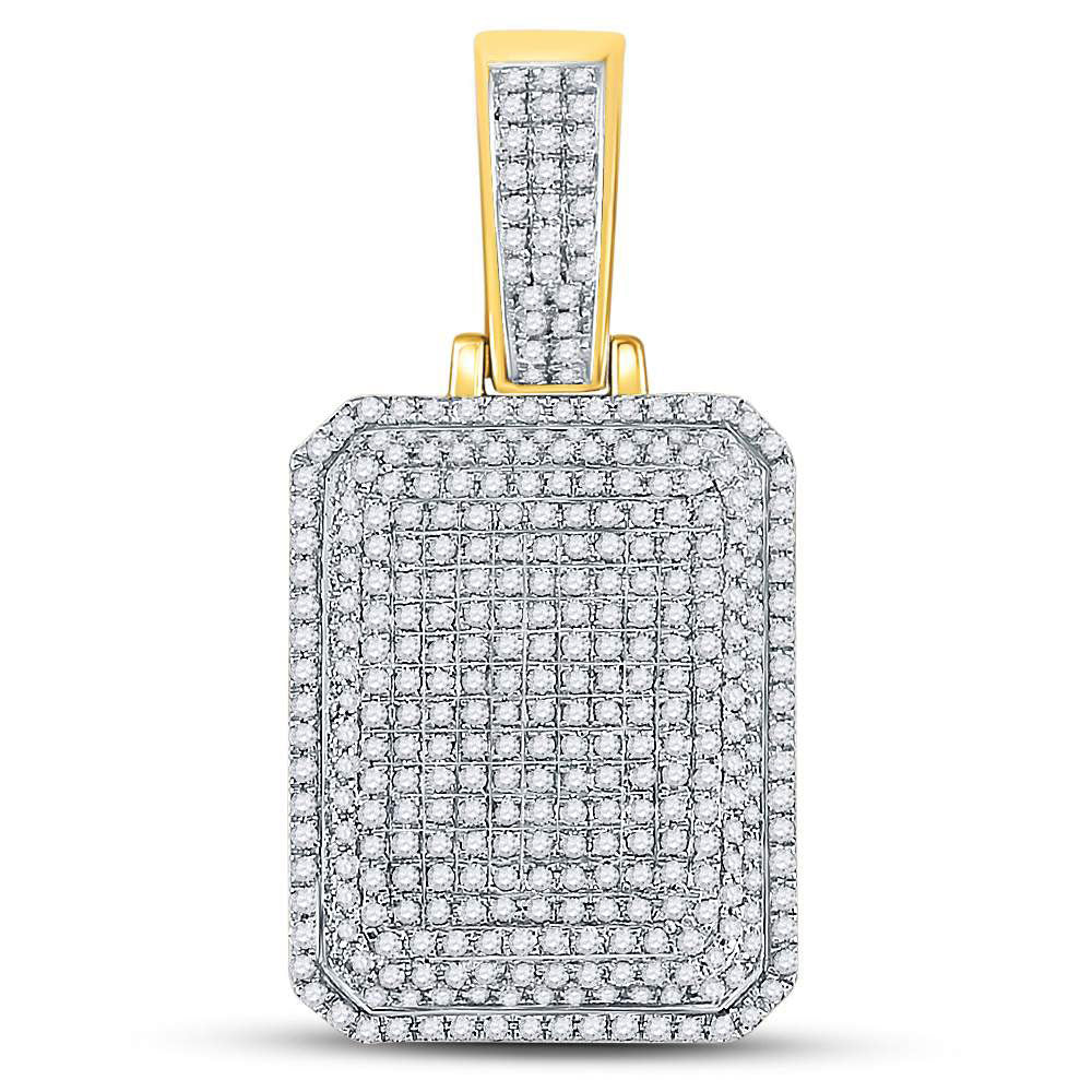 10kt Yellow Gold Men's Diamond Dog Tag Charm Pendant 1 ctw