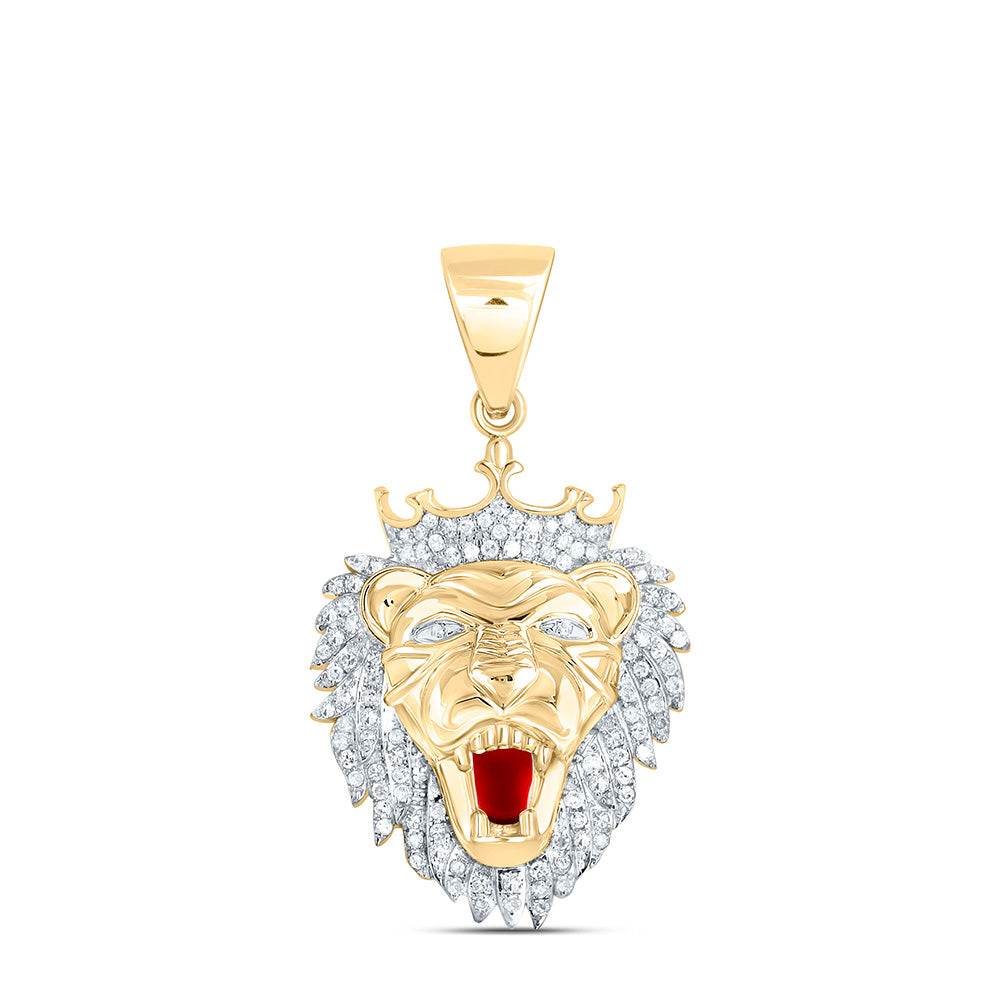 10kt Yellow Gold Men's Round Lion Diamond Charm Pendant 1 ctw