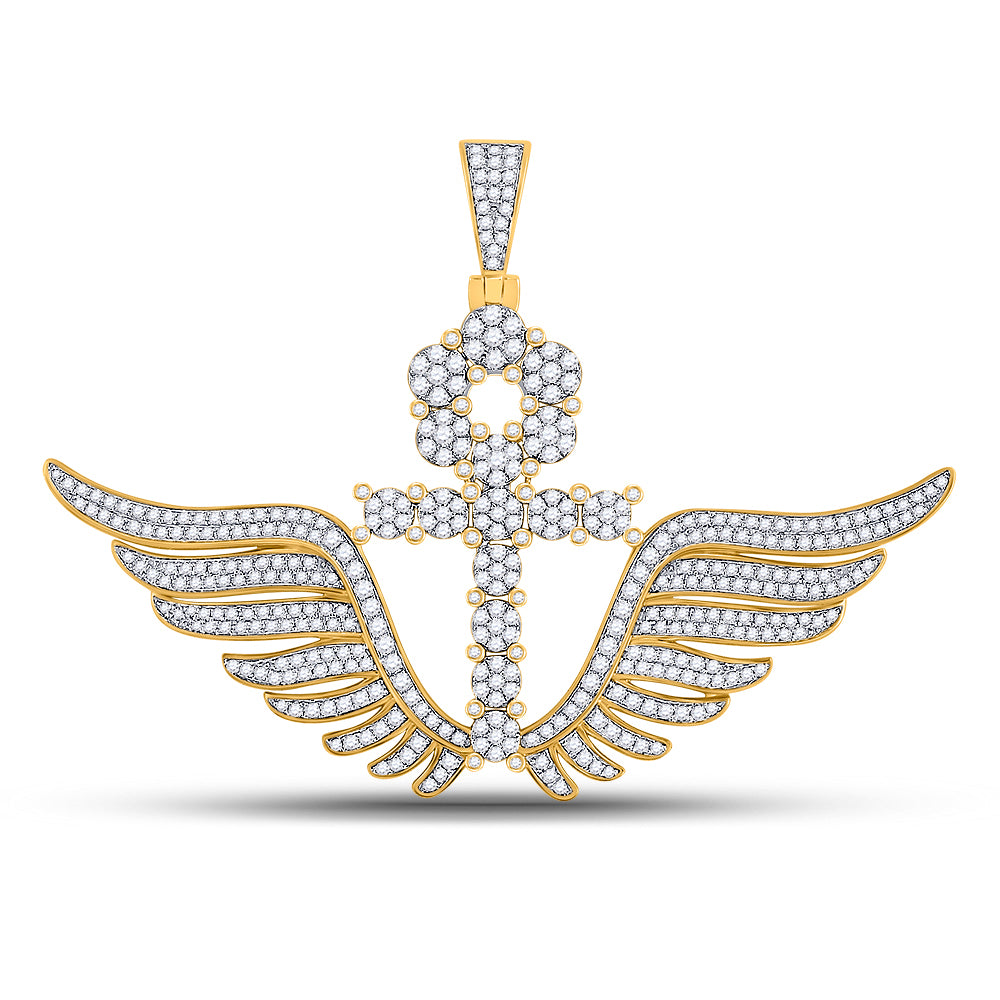 10kt Yellow Gold Men's Diamond Ankh Wings Charm Pendant 3-1/4 ctw
