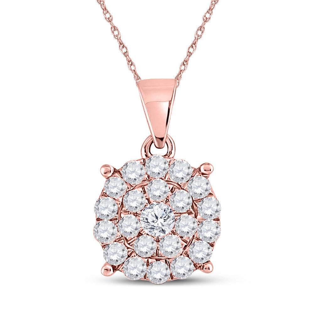 10kt Rose Gold Womens Round Diamond Cluster Pendant 1.00 Cttw