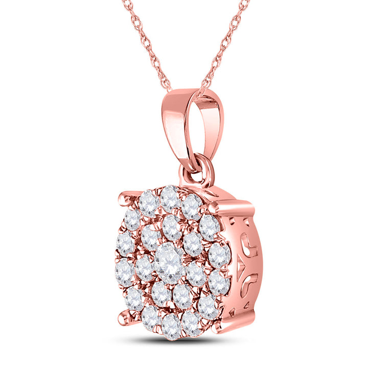 10kt Rose Gold Womens Round Diamond Cluster Pendant 1.00 Cttw