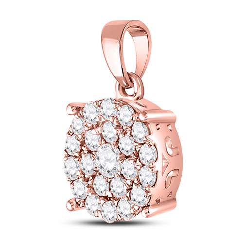 10kt Rose Gold Womens Round Diamond Cluster Pendant 1.00 Cttw