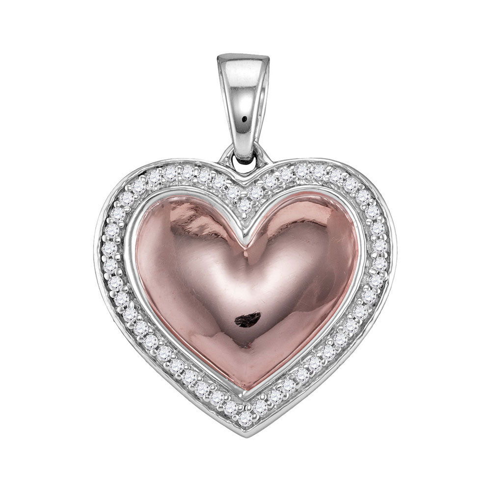 10kt White Rose-tone Gold Women's Diamond Framed Heart Pendant 1/5 ctw